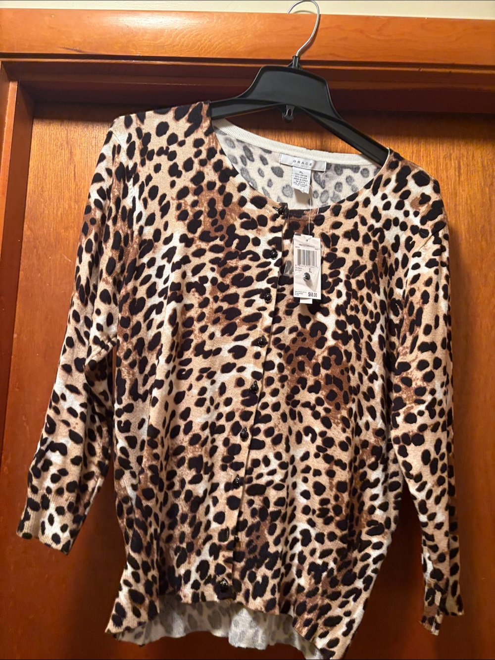 Grace Elements Leopard Print Button-Front Cardigan - Beige, Brown, Black